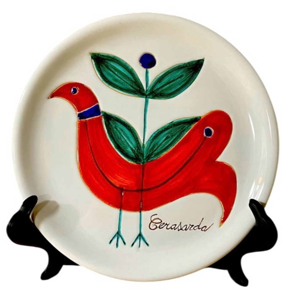 Cerasarda 'Le Pavoncella’ Red Peacock Plate  Handmade In Sardinia Italy. NICE**
